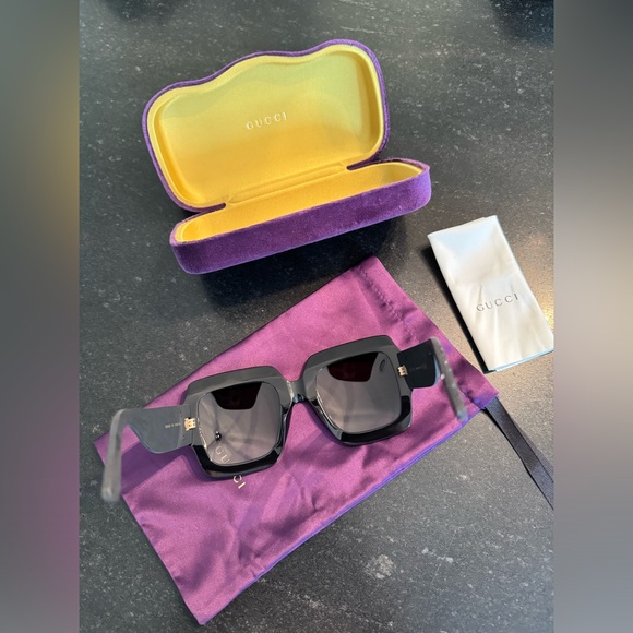 Gucci Sunglasses Square Frame Glitter GG0102S Sunglasses Black with Case - Picture 7 of 12